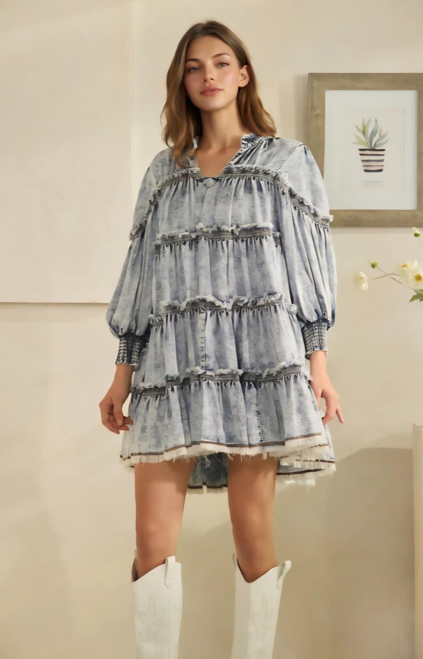 Oli&Hali Acid Wash Denim Tier Tunic/Dress