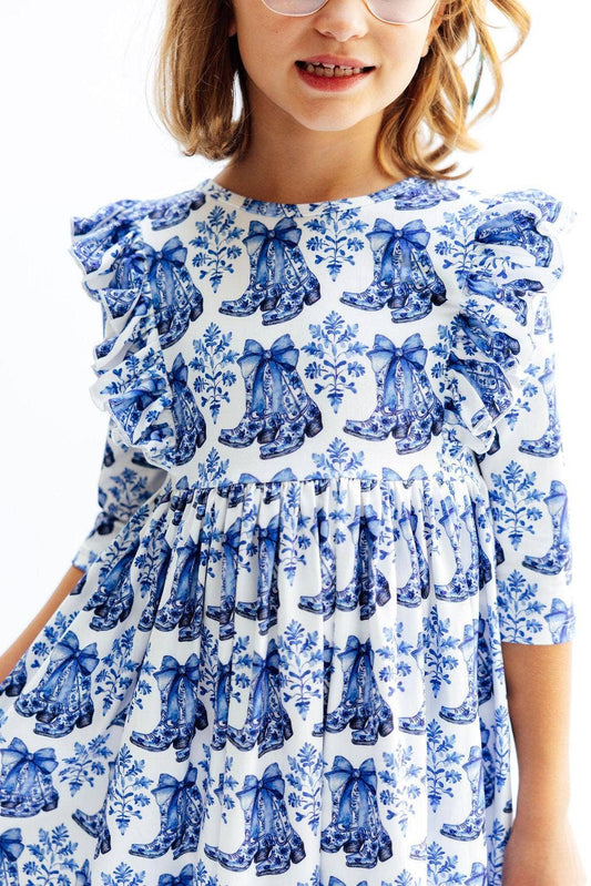 Southern Belle 3/4 Sleeve Ruffle Twirl Dress