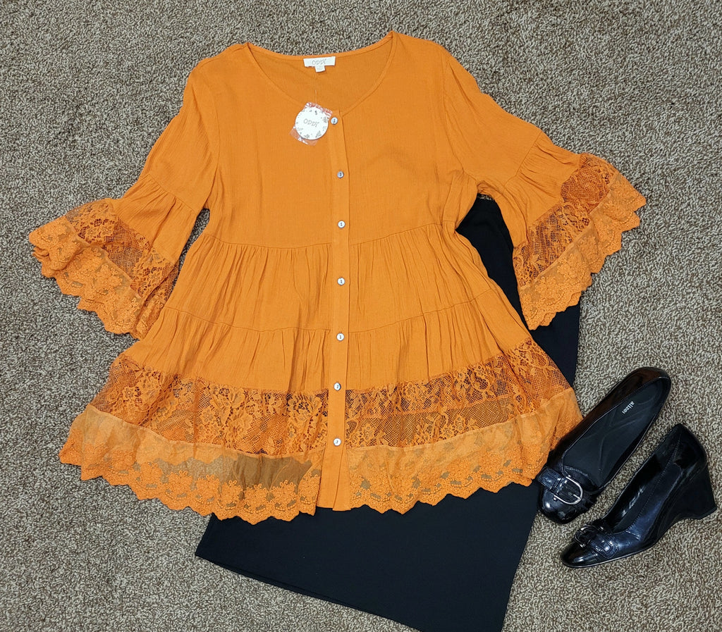 Oversized Lace Button Front Top