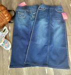 Girl's Long Side Stitch Denim Skirts