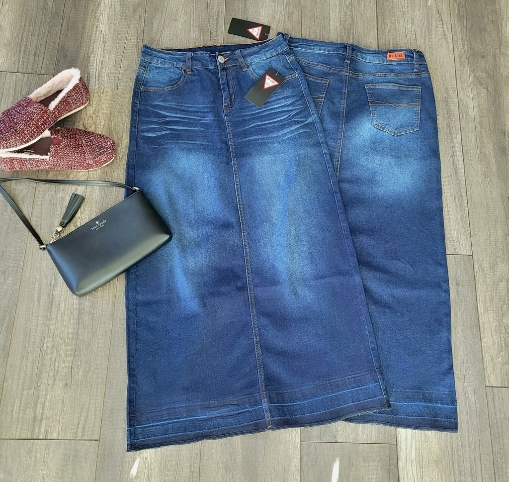 Ladies Chrissy Dark Wash Denim Skirt