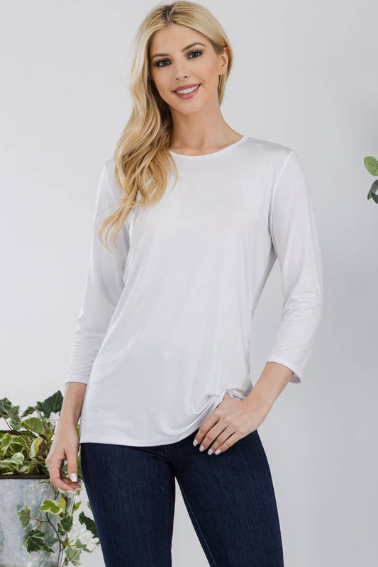 WHITE WRINKLE FREE LAYERING TOP WITH  3/4 SLEEVES