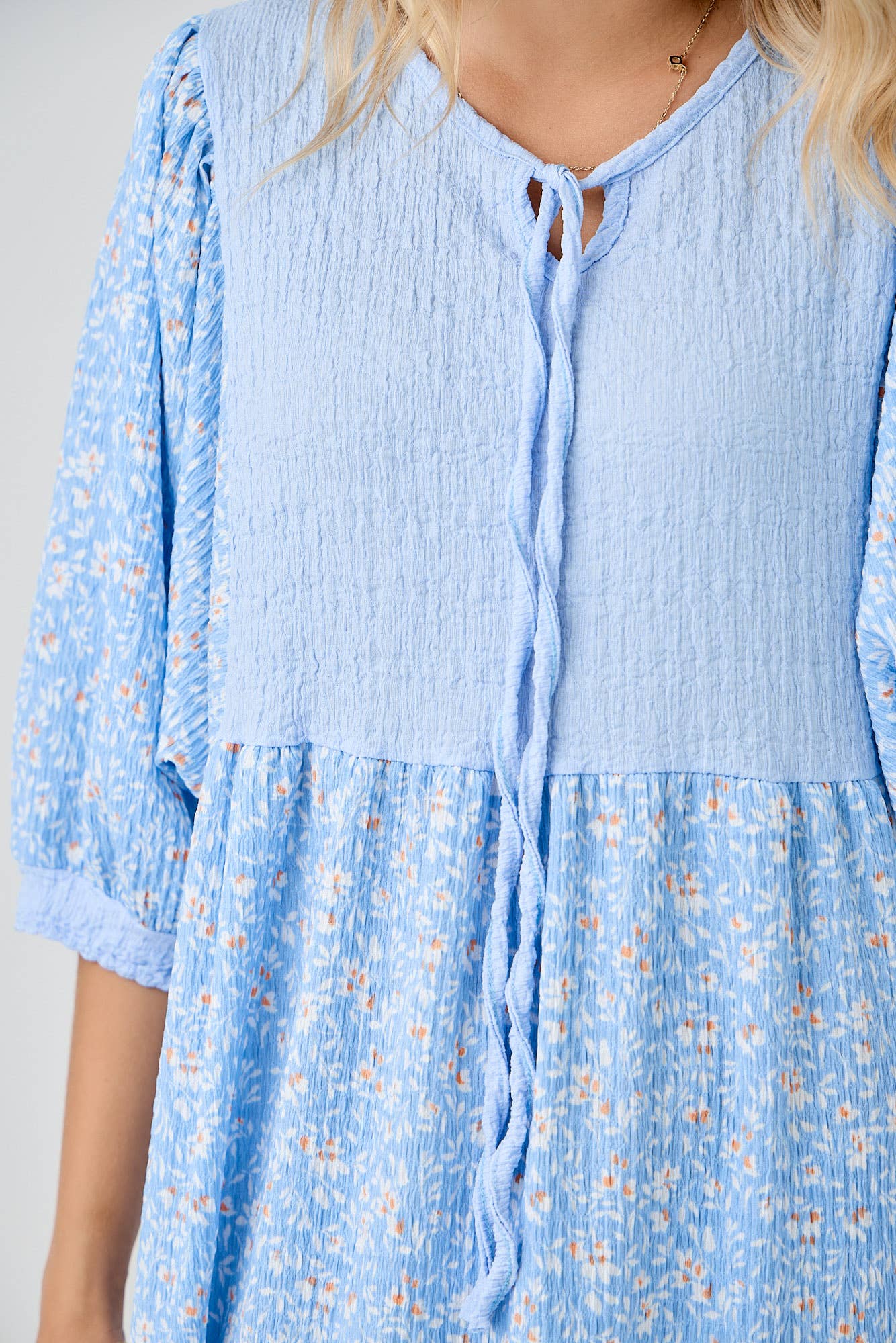 BLUE WOMEN'S FLORAL PRINT DRESSES WITH DOLMAN SLEEVES