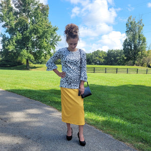 Black & White Animal Print Ruffle Sleeve Top