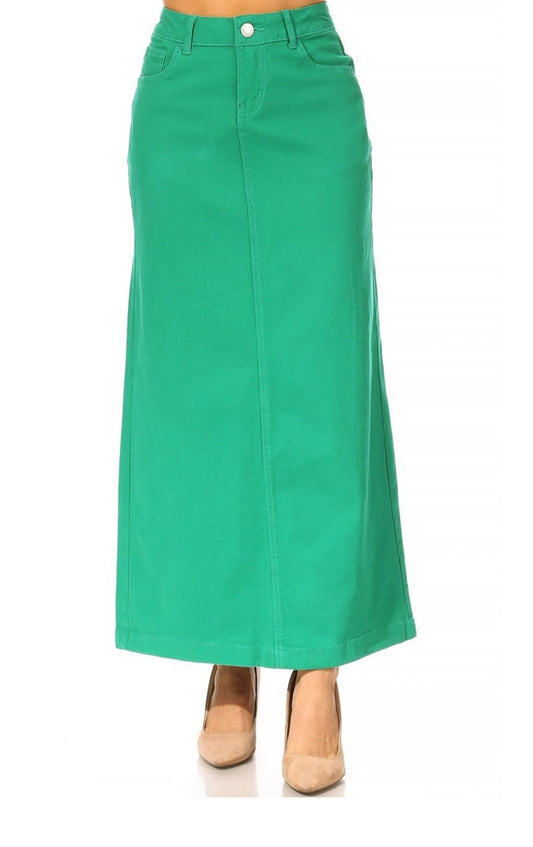 Ladies Green Long Denim Skirt
