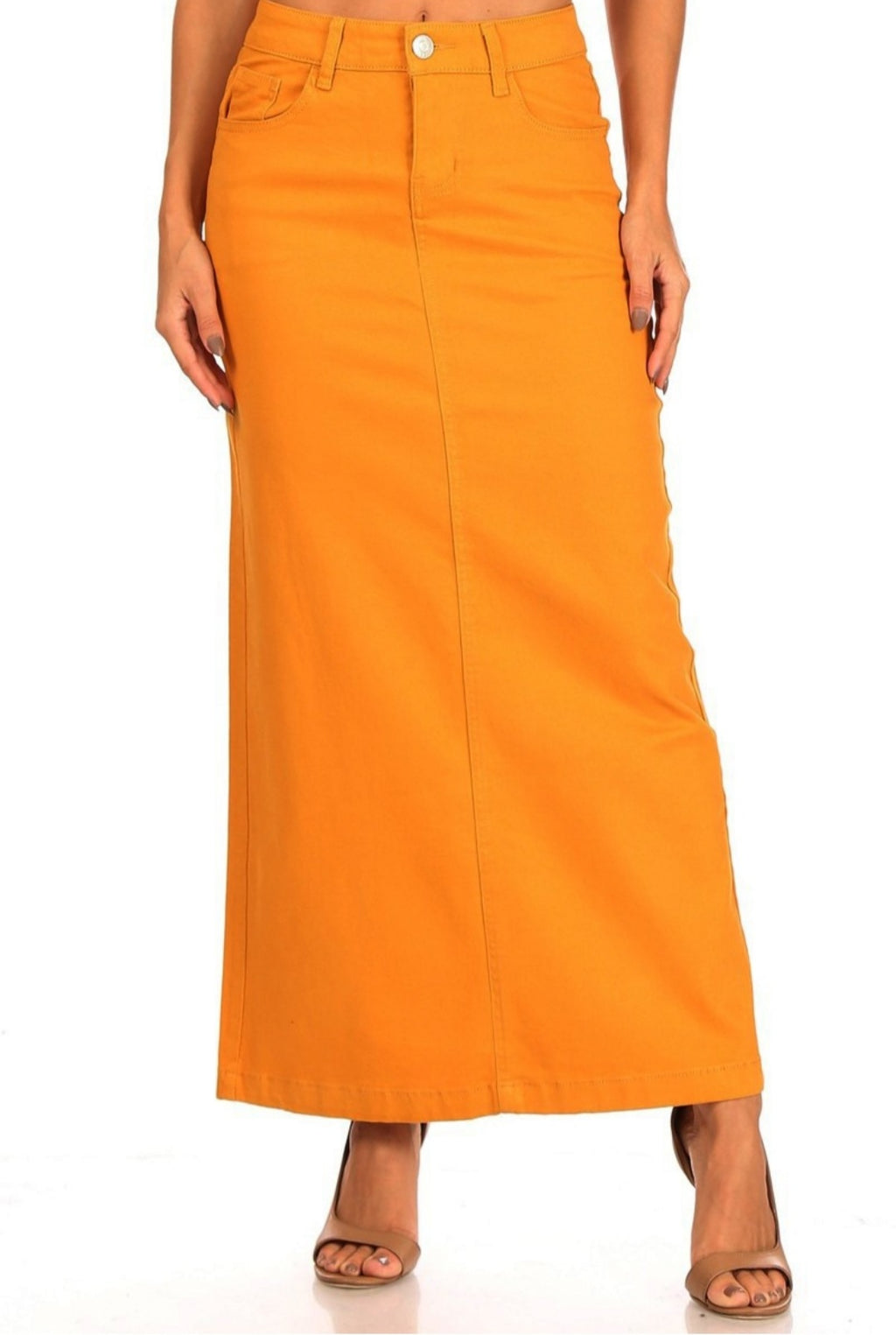 Ladies Orange Long Denim Skirt