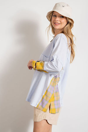 Light Blue and Mustard Plaid Top