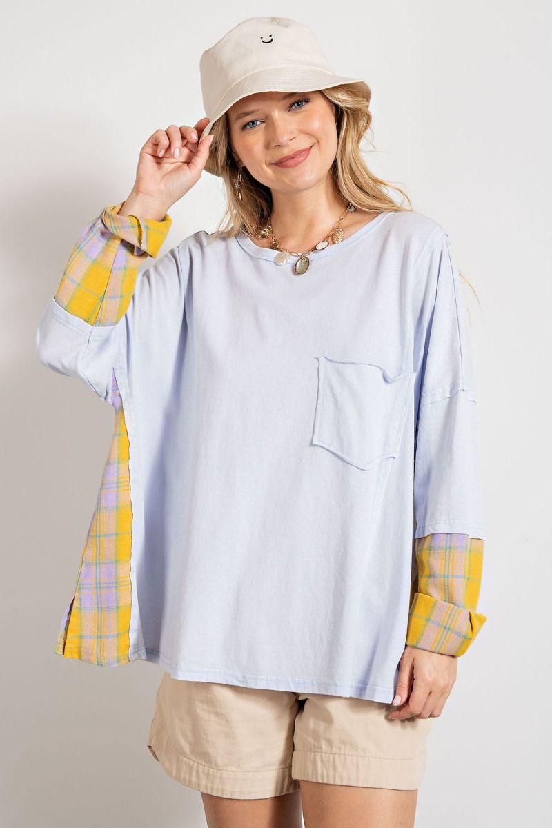 Light Blue and Mustard Plaid Top
