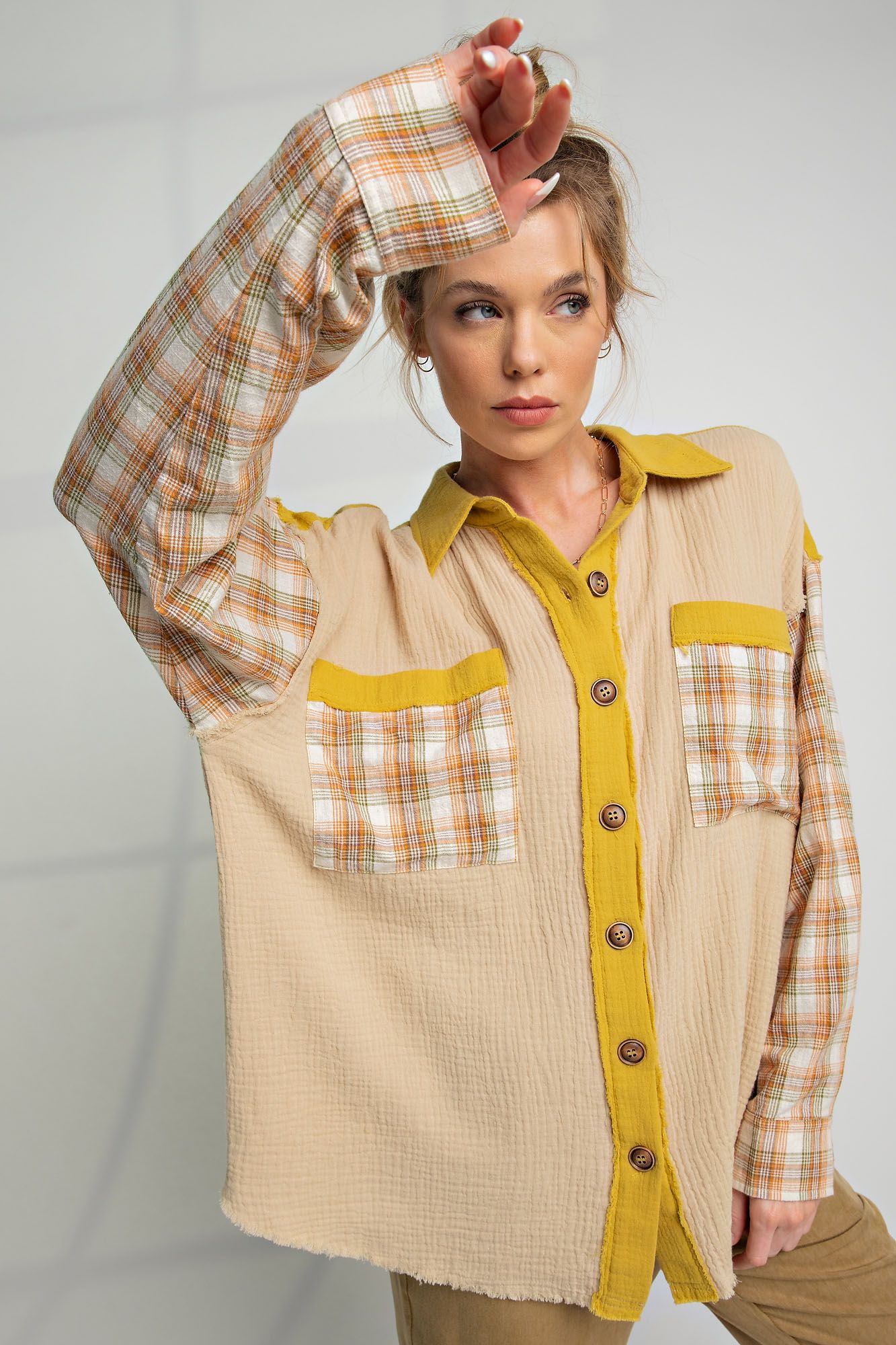Mustard Plaid Button Up