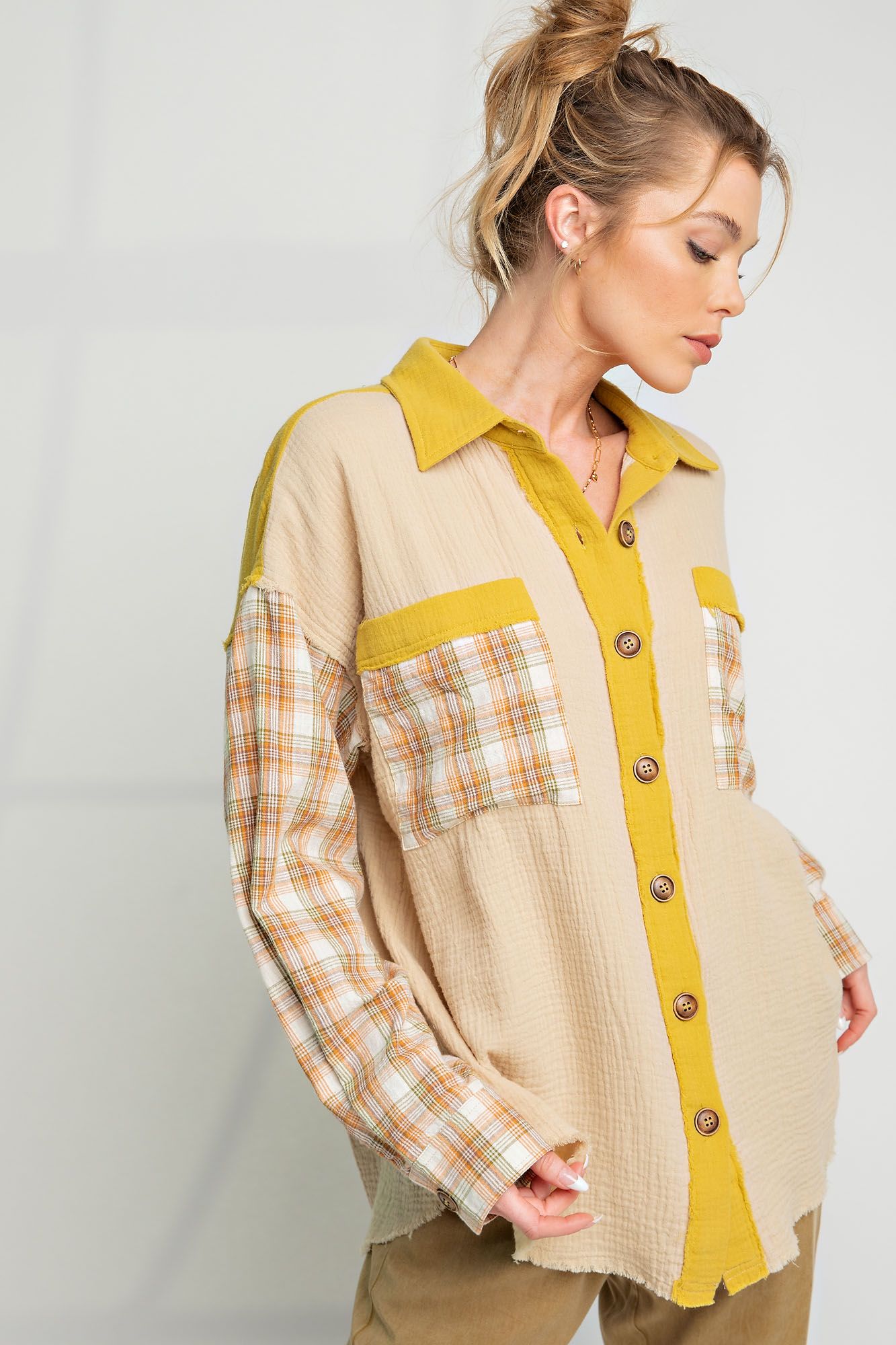 Mustard Plaid Button Up