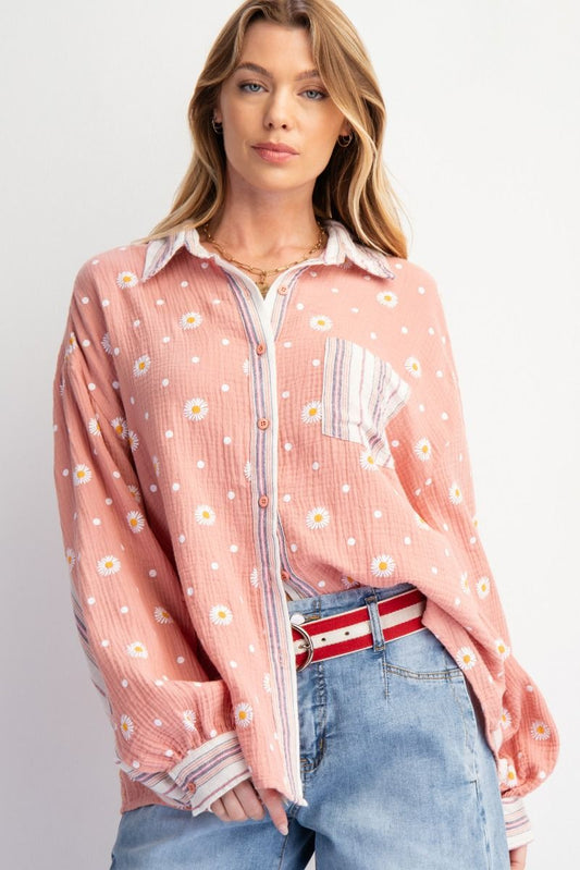 Boho Daisy Button Up