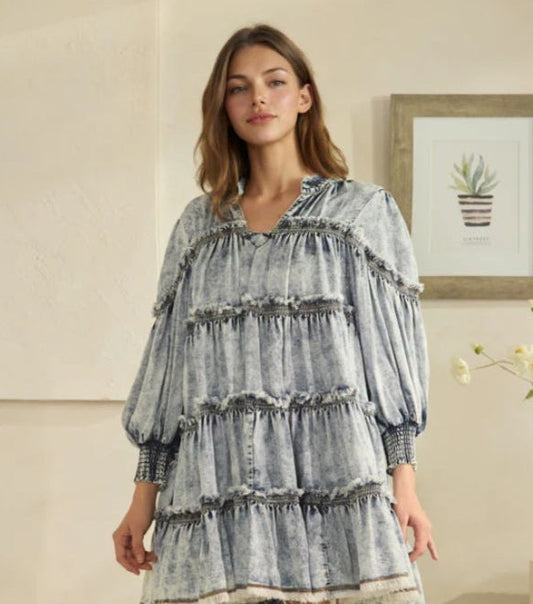 Oli&Hali Acid Wash Denim Tier Tunic/Dress