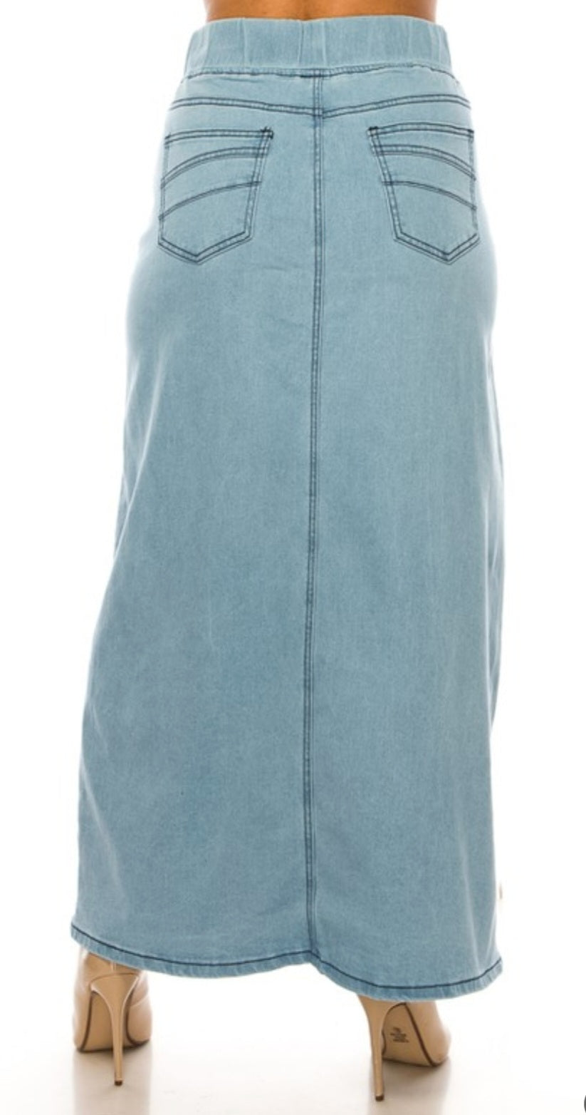 Ladies Light Wash Elastic Waist Denim Skirt