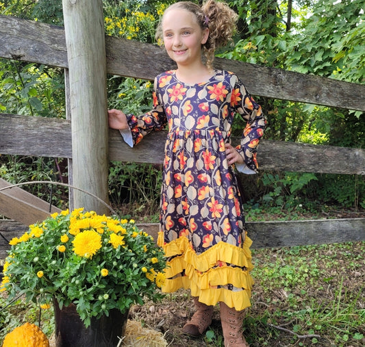 Black and Mustard Floral Dress