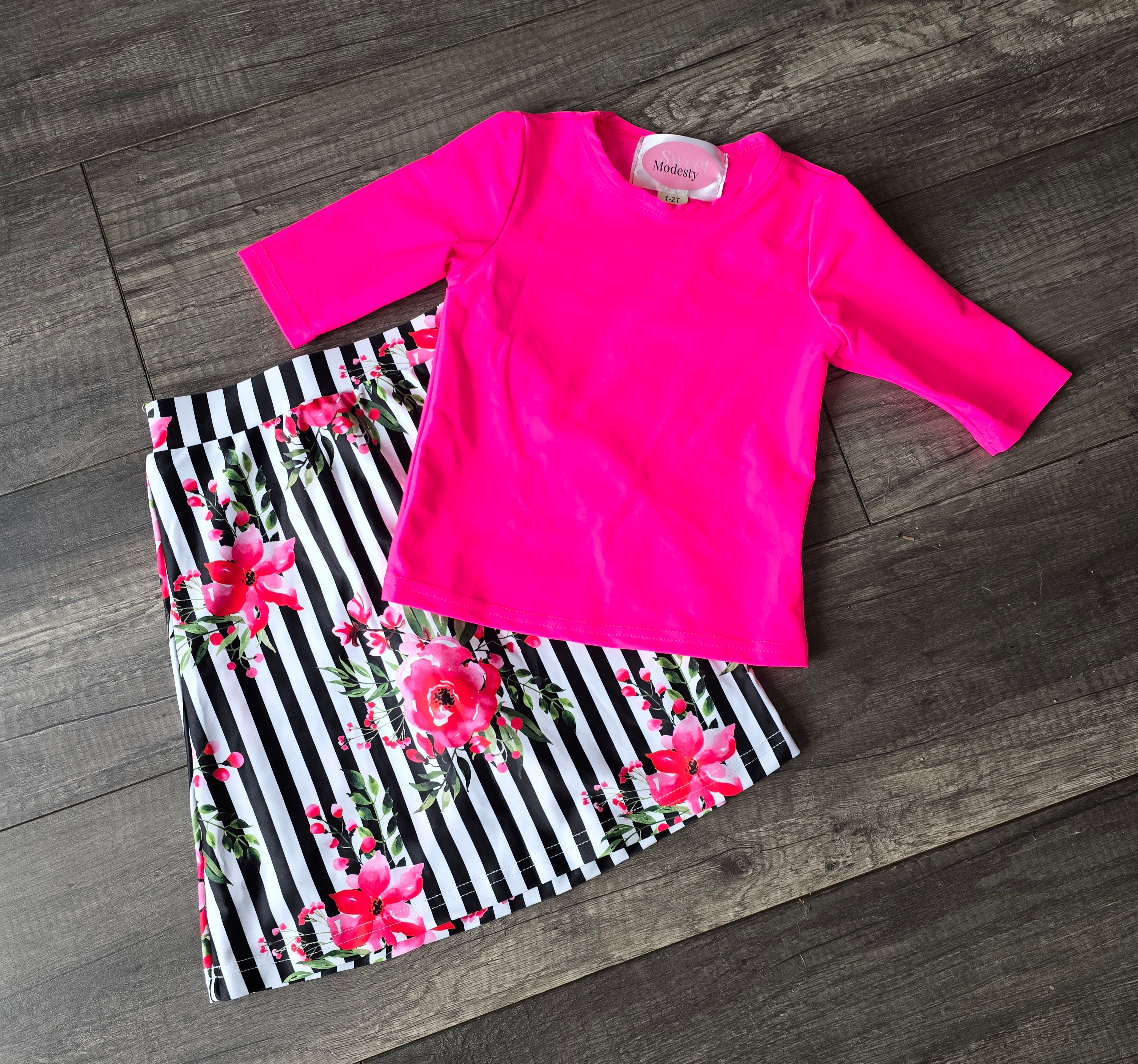 Girls Floral Stripe Athletic Skirt