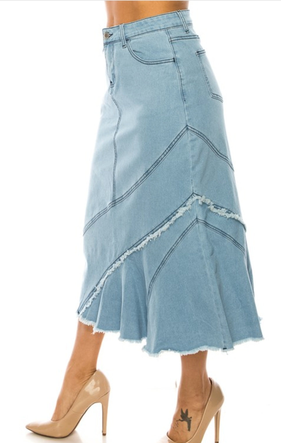 Ladies Katie Light Wash Denim Skirt