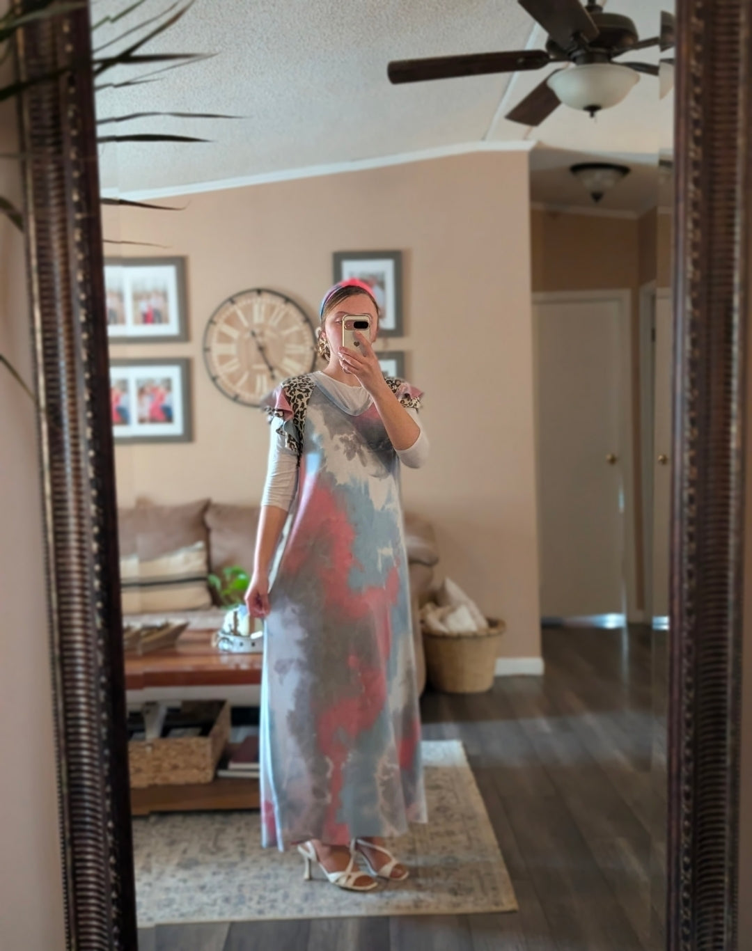 MAUVE TIE DYE MAXI DRESS WITH ANIMAL PRINT DETAIL