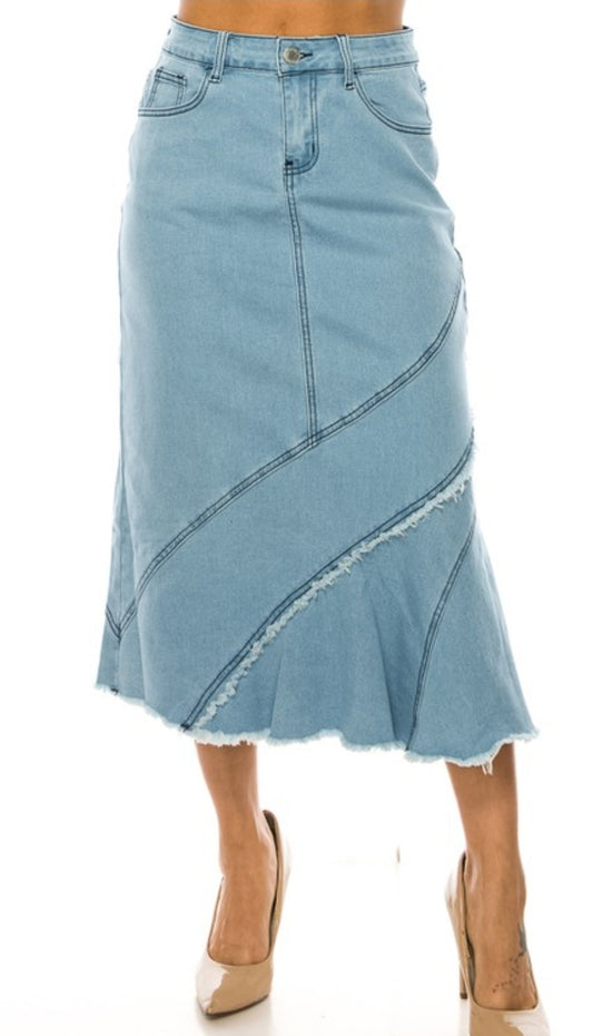 Ladies Katie Light Wash Denim Skirt
