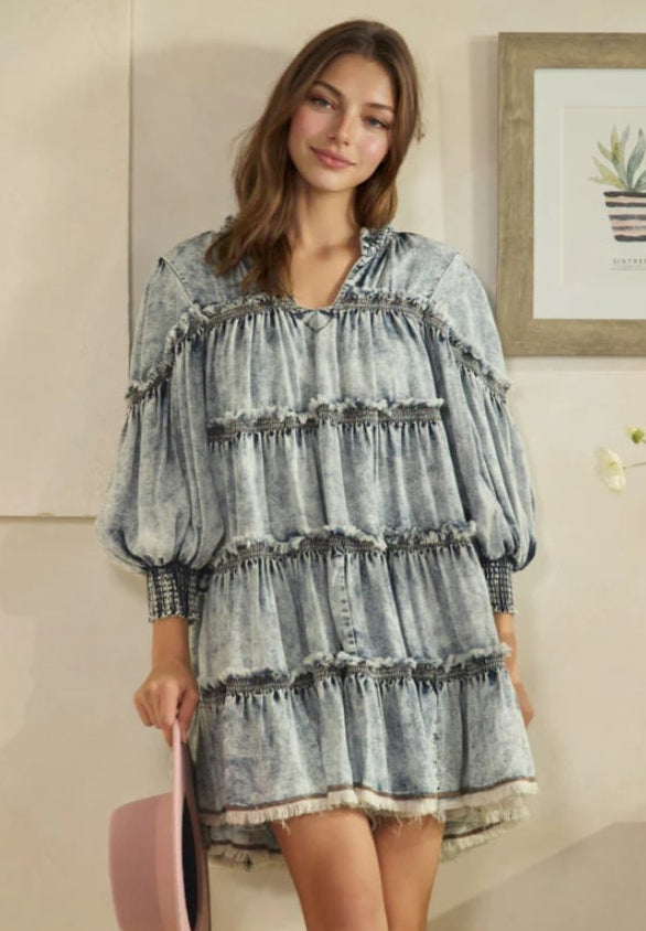Oli&Hali Acid Wash Denim Tier Tunic/Dress