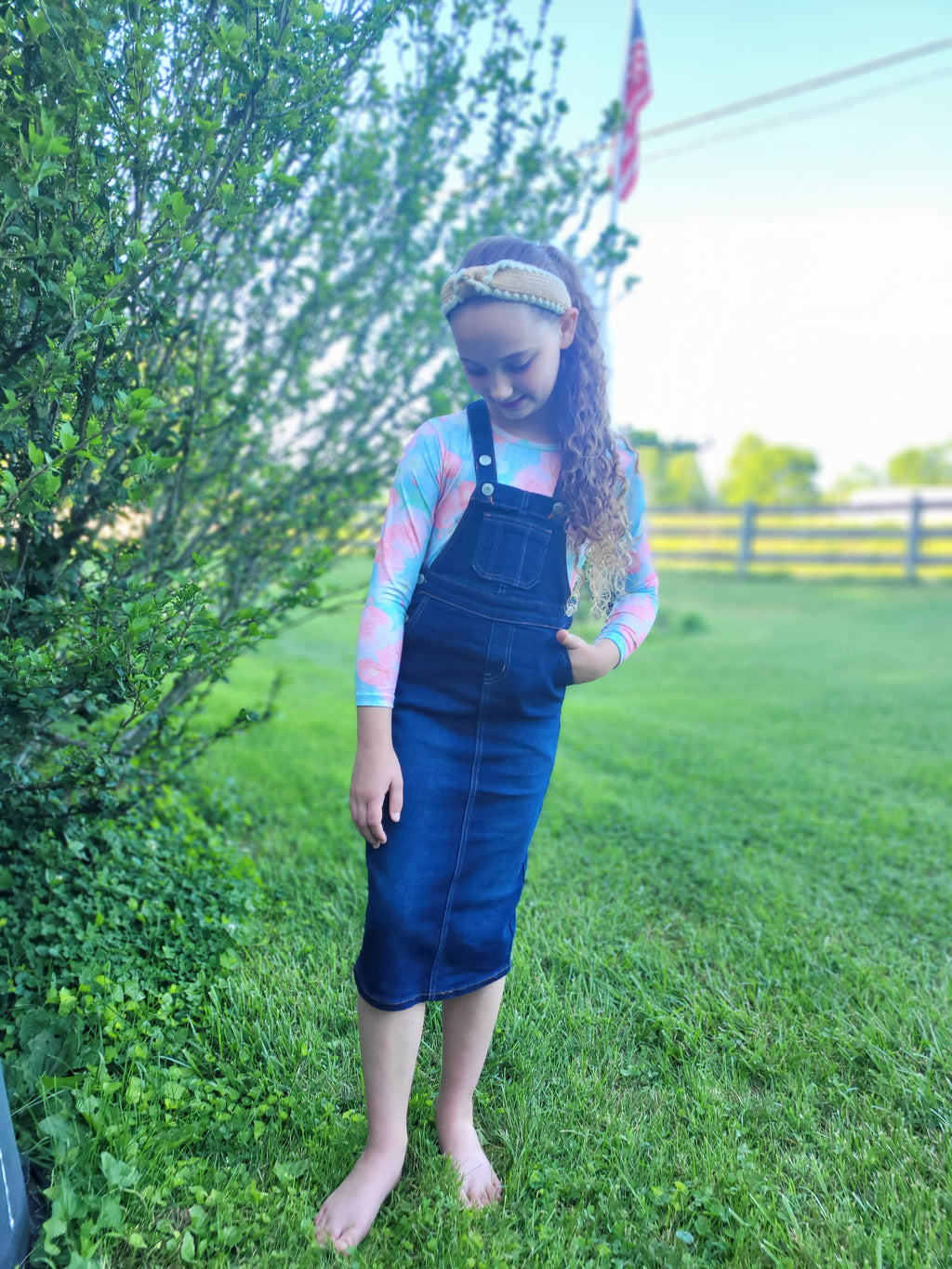 Girls Dark Wash Denim Overall Dress