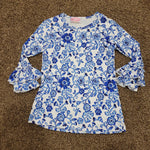 Girl's Royal Blue Floral Ruffle Sleeve top