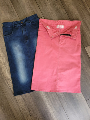 Girl's Pink Denim Midi Skirt