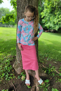 Girl's Pink Denim Midi Skirt