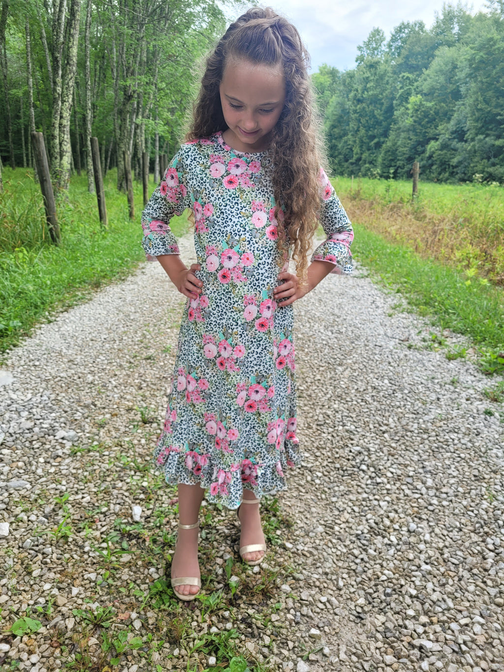 Girl's Pink Leopard Floral Layering Dress