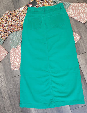 Ladies Green Long Denim Skirt