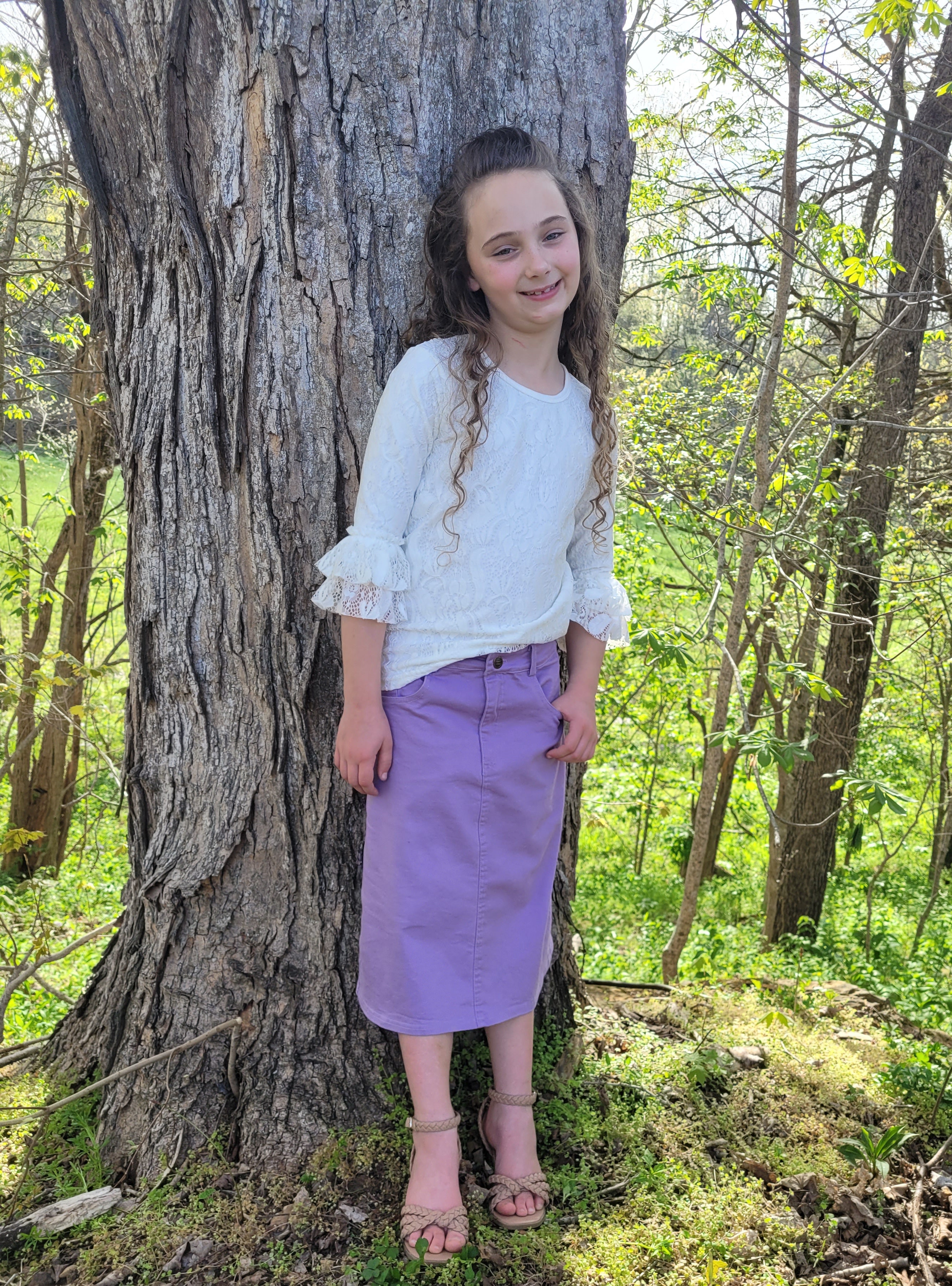 Girl's Lavender Denim Midi Skirt