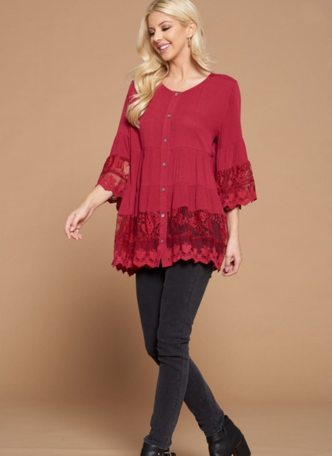 Oversized Lace Button Front Top