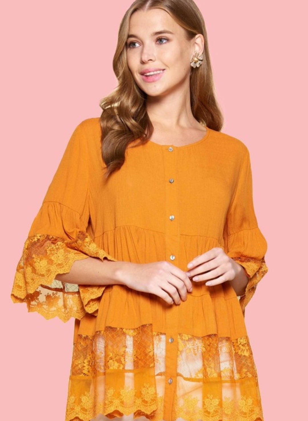 Oversized Lace Button Front Top
