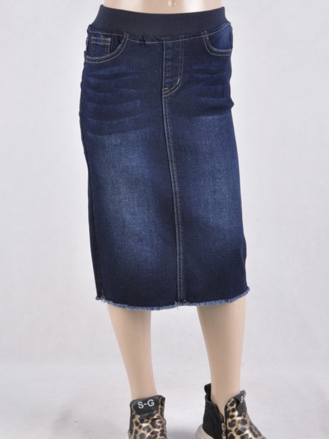 Girls Elastic Waist Blue Denim Skirt