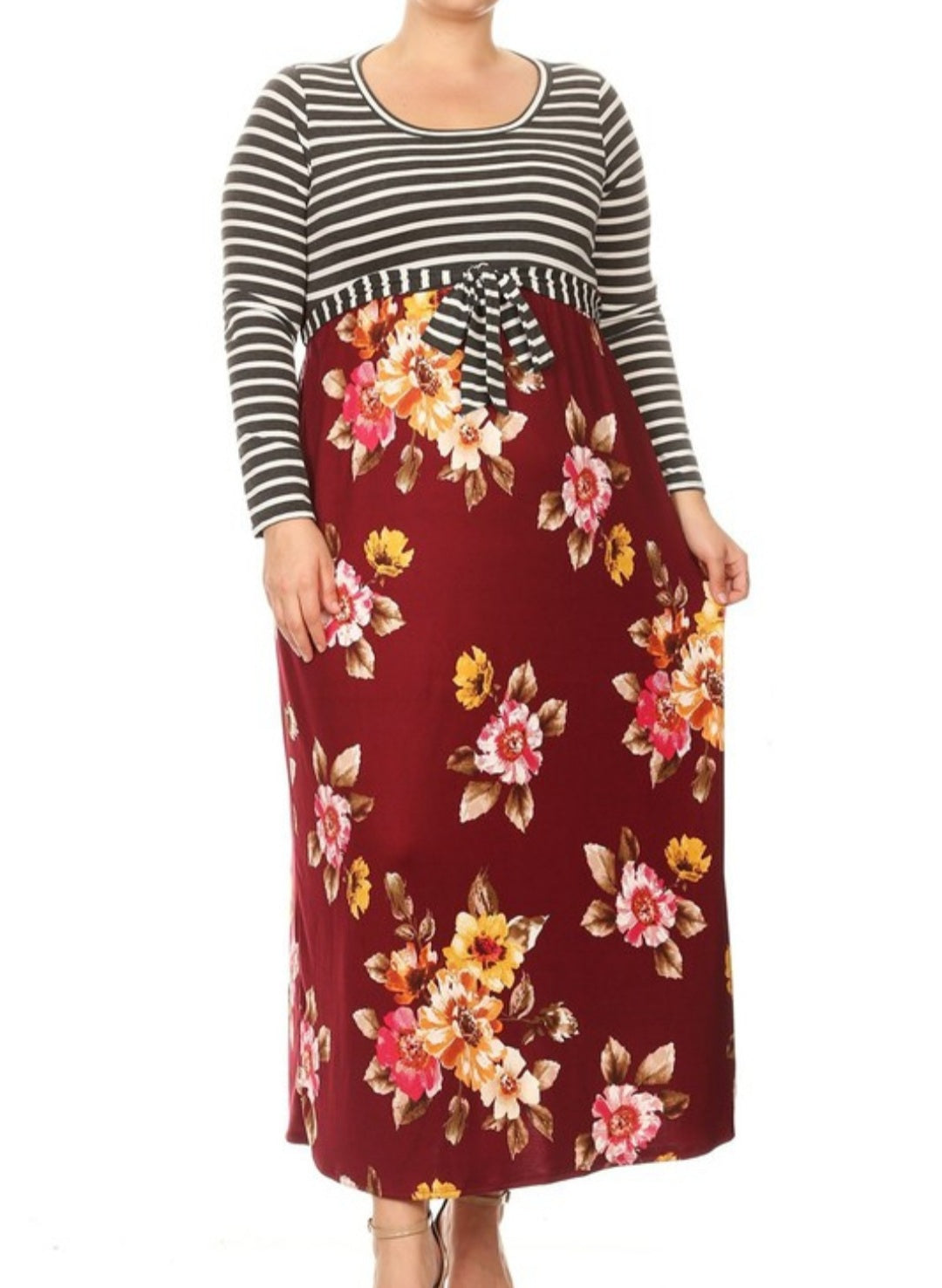 Ladies Olive and Burgundy Floral Maxi Dress
