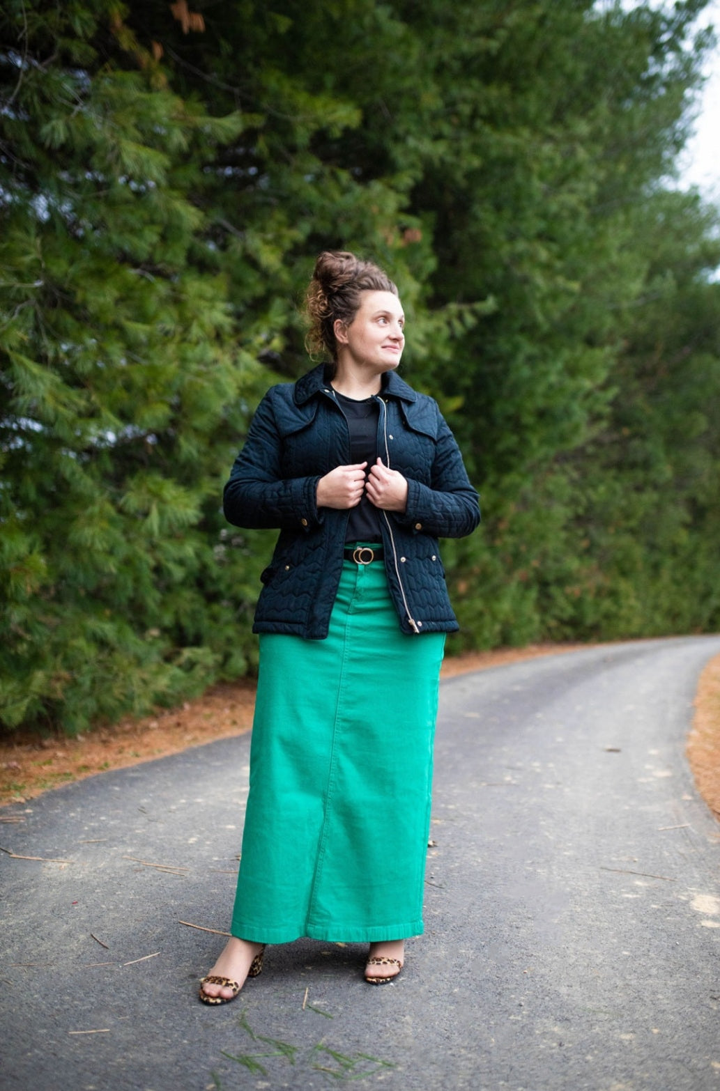 Ladies Green Long Denim Skirt