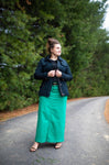 Ladies Green Long Denim Skirt