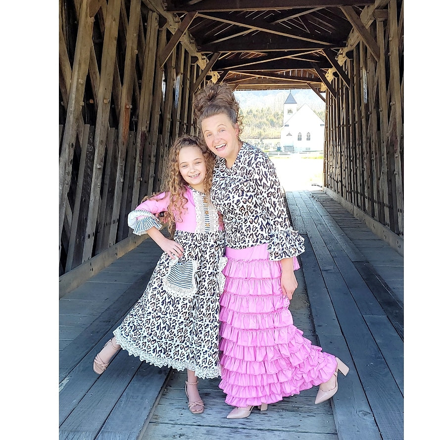 Ladies White Leopard Ruffle Sleeve Top