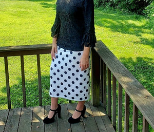 Ladies White Polka Dot Midi Skirts