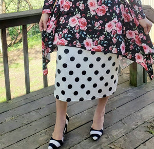 Ladies White Polka Dot Midi Skirts